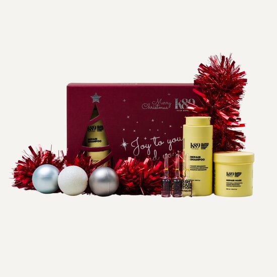 K89 Ziemassvētku dāvanu komplekts īpaši bojātiem matiem + ampulas